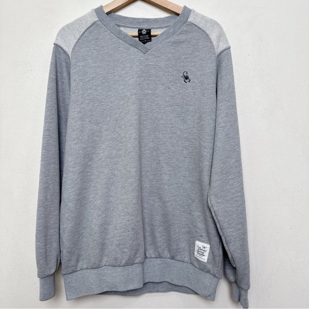 Crooks & Castles Mens Large Gray V-Neck Sweater Pullover